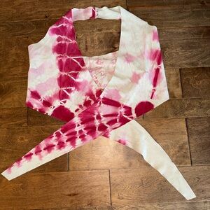 OMO Suede Wrap Top Pink Tie Dye Leather Vest Size 12 Boho Chic